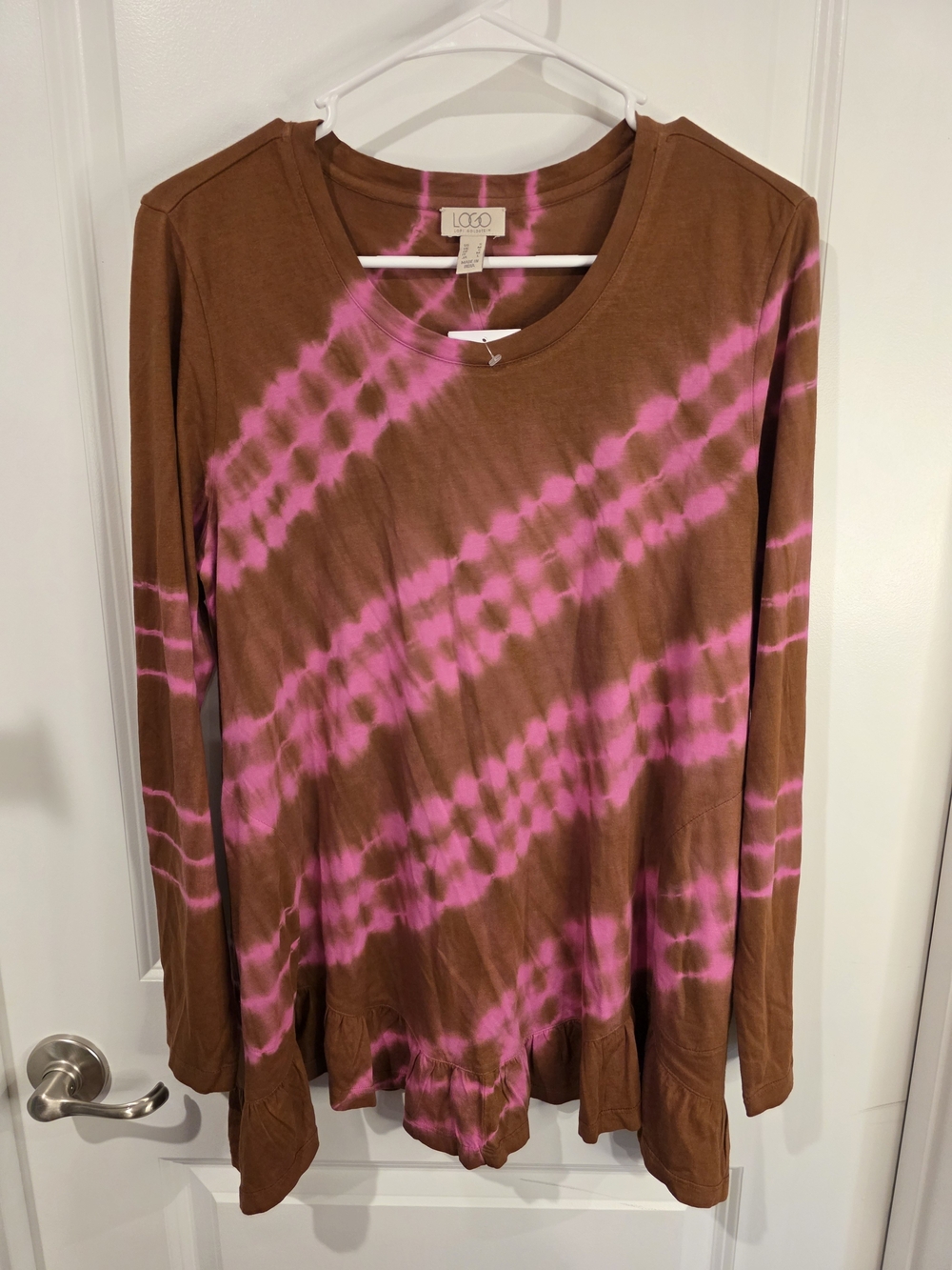 LOGO by Lori Goldstein Brown & Pink Tie-Dye Long Sleeve Top